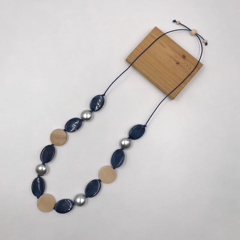 Suekees Boho Fashion Jewelry Sweater Chain Long Necklace  Wax Cord Acrylic Wood&Resin Beads Earthy Necklace Women Accessories