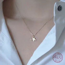 HI MAN 925 Sterling Silver Real 14K Gold Korean Crystal Cute Cartoon Character Necklace Women Charm Party Jewelry