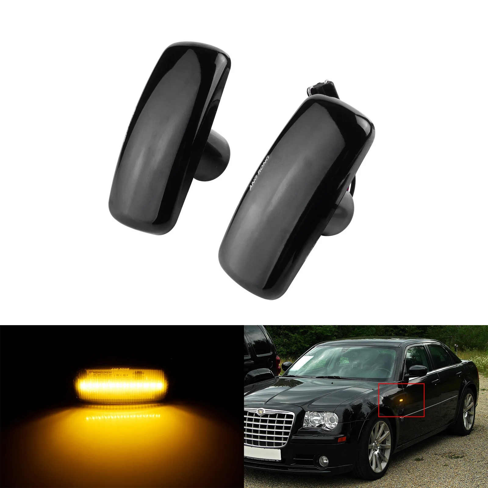 ANGRONG – 2 feux de signalisation latéraux LED ambre, pour Dodge Charger Avenger Grand 2005 – 16, feu de fumée noir