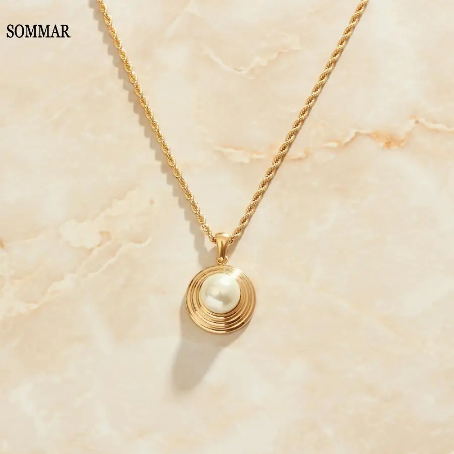 SOMMAR best friends steel stainless Girlfriend necklaces pendants Thread imitation pearl choker Women jewelry
