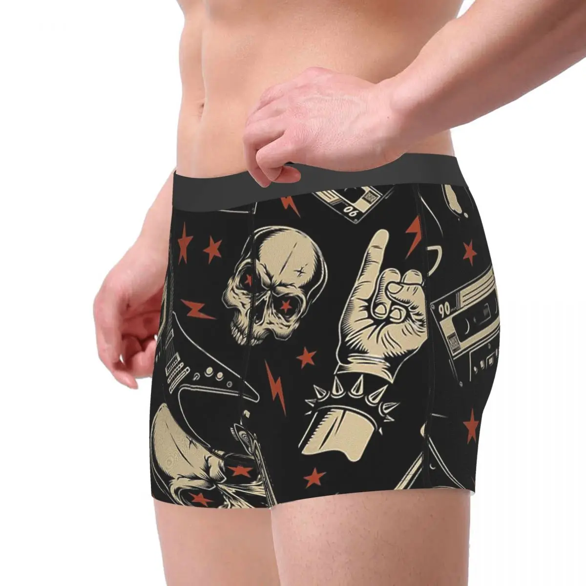 Retro Repeat Pattern Heavy Metal 1960s Punk Rock Music Underpants Cotton Panties Men's Underwear Sexy Shorts Boxer Briefs