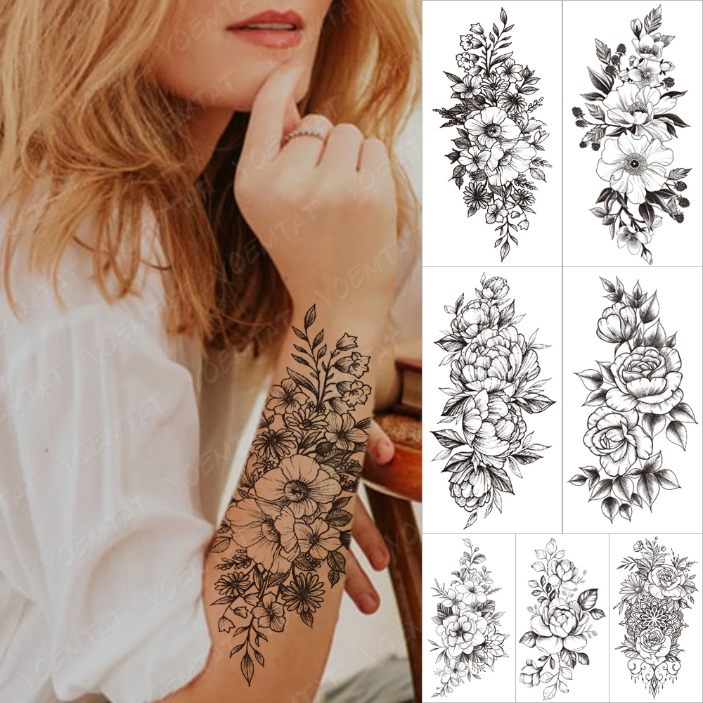 

Waterproof Temporary Sleeve Tatooo Stickers Orchid Chrysanthemum Flower Legs Tatoo Transferable Body Art Male Women Fake Tattoo