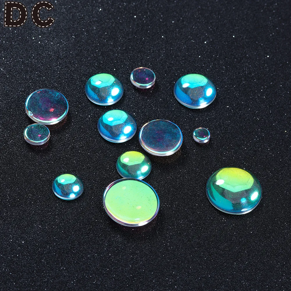 10pcs/lot Dia 6-20mm AB-Colorful Glass Cabochon Transparent Flat Cabochon Fit Blank Ring Pendant Tray For DIY Jewelry Making