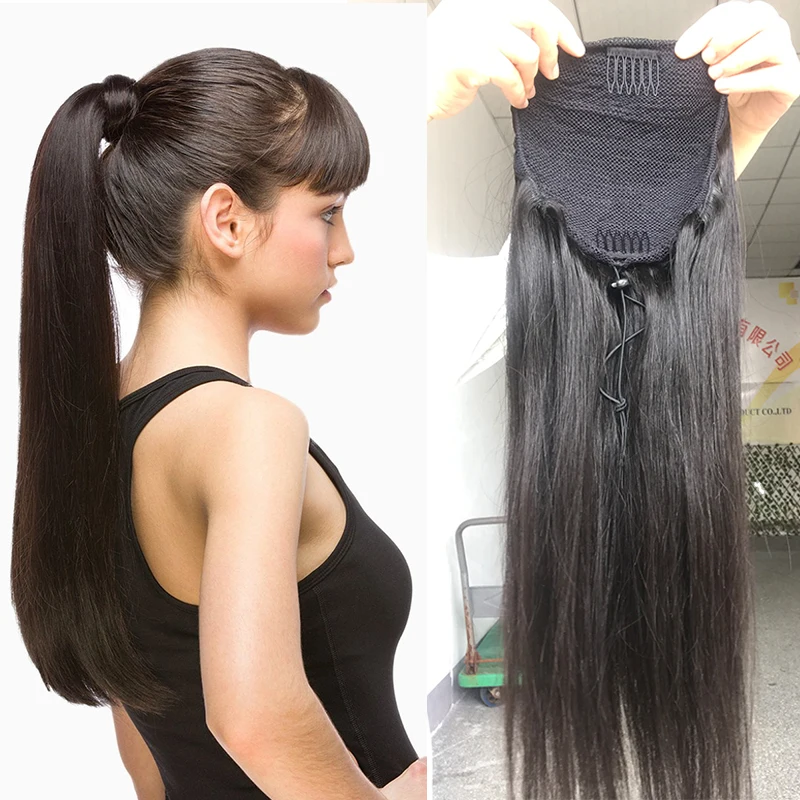 

Toysww Ponytail Заколка для наращивания человеческих волос Машина Remy Прямой бразильский хвост на шнурке с зажимами для женщин 100 г