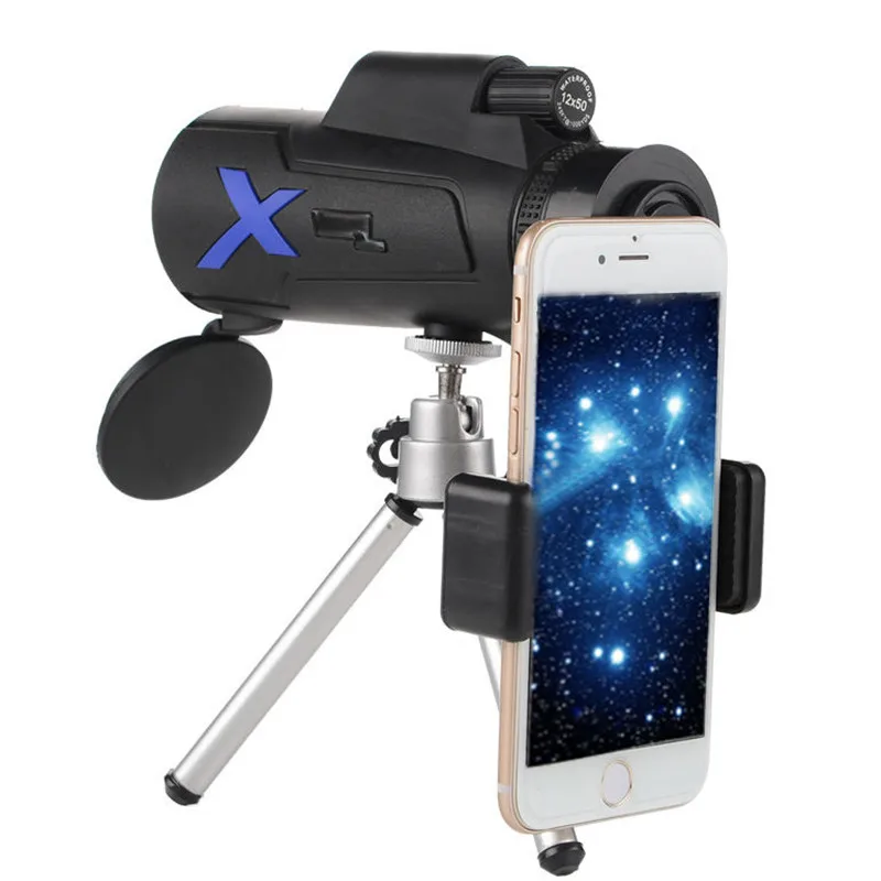 12x50 Outdoor Clarity HD Monocular Zoom Vision Pocket Telescope Monocular Telescope Scope for Adults With Cell Phone Holder