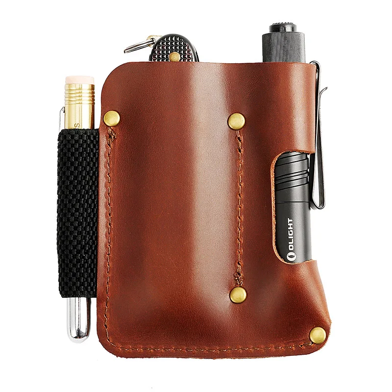 EASYANT Leather Sheath EDC Pocket Organizer Hollow Sleeve Tool Pouch for Flashlight