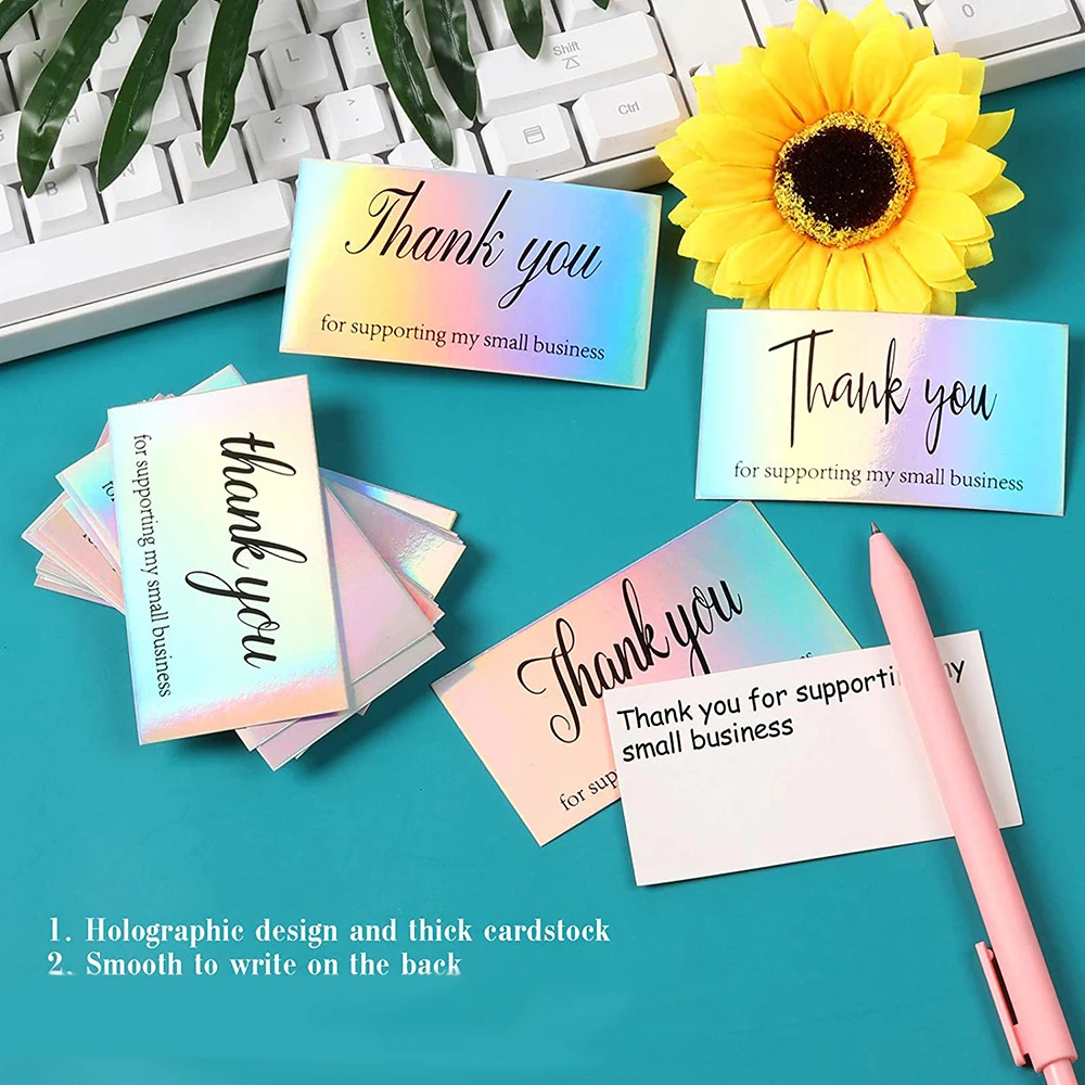 10-50 Pcs Thank You Cards for Supporting My Small Business Holographic Laser Cards Greeting Postcard for Online Retail Shopping