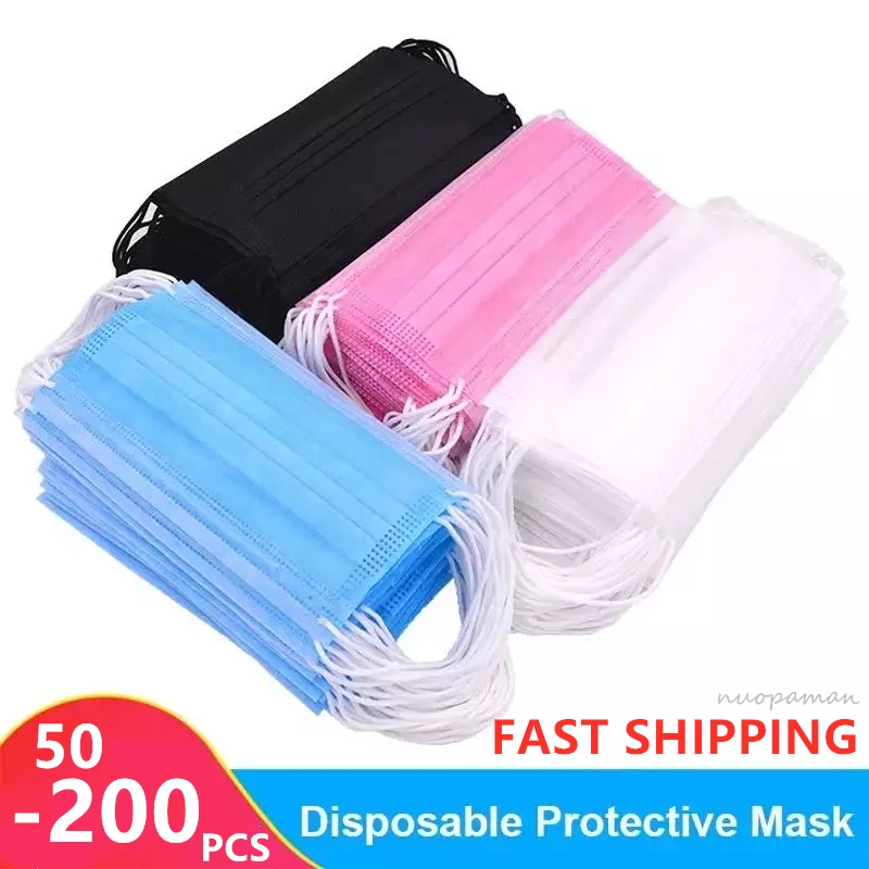 50-200pcs Disposable Mask Earloop Pink Black Mouth Mask 3 Layers Meltblown Non-Woven filter safe Breathable Face Mask Fast Ships