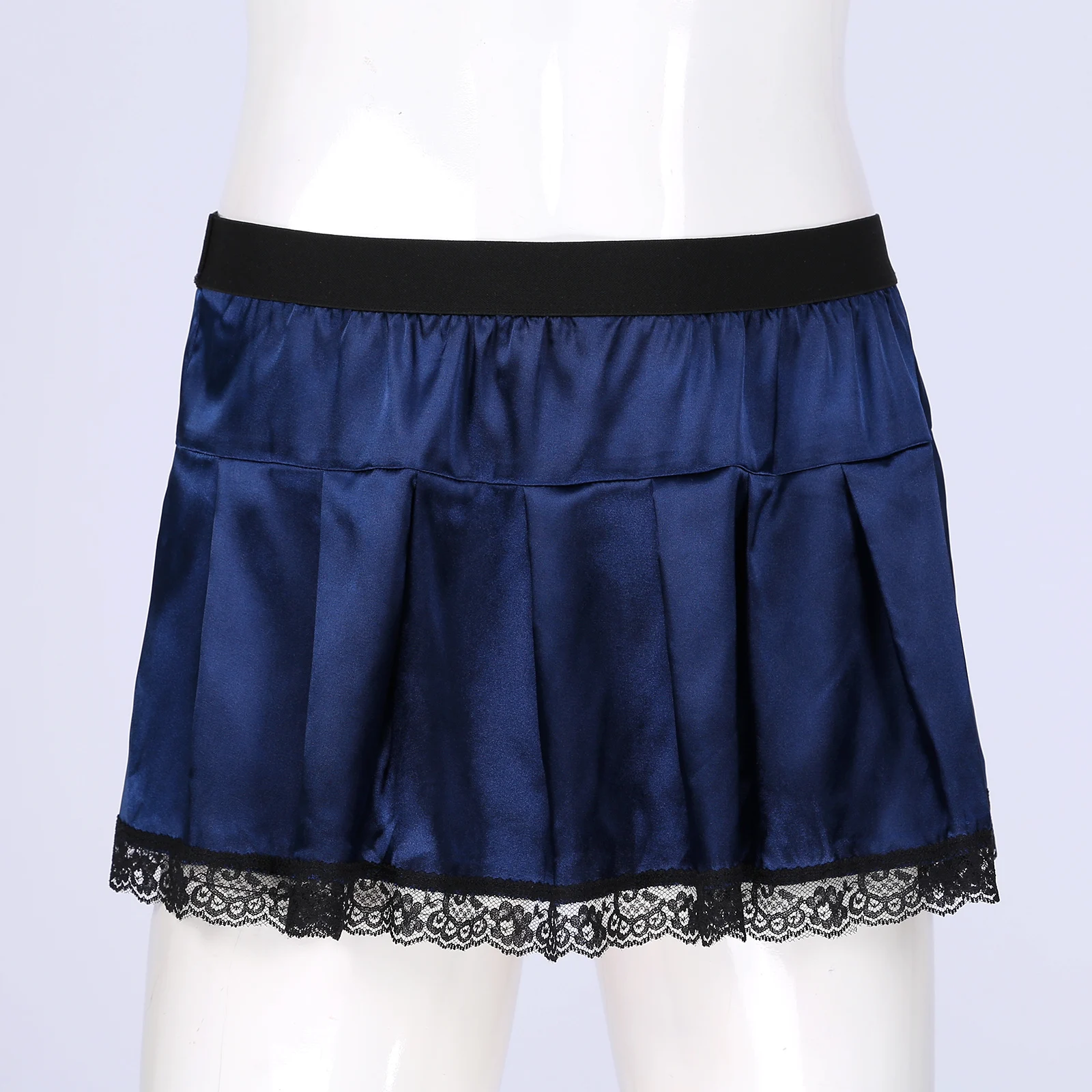 Gay Men Sissy Skirt Lace Trim Pleated Skirt Erotic Role Play Satin Mini Skirt Male Crossdress Lingerie Nightwear Clubwear