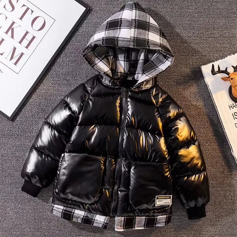 2021 New Boys Down Jacket For Autumn Winter Outerwear Plaid Boys Waterpoof Hooded Zipper Coat Children\'s Clothes 10 12 14 years