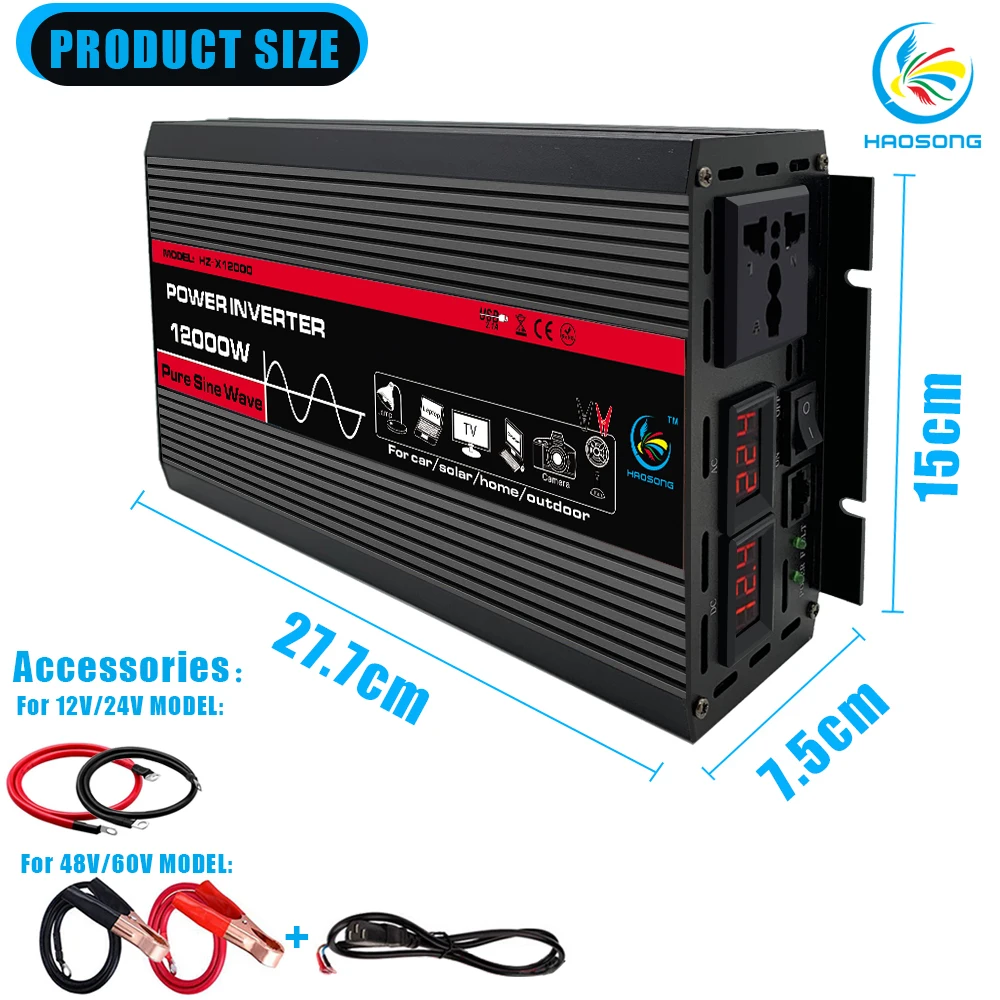 2000W Car Power Inverter DC 12V to AC 220V Pure Sine Wave Solar Inversor 12 V 220 V Auto Car  Convertor Invertor