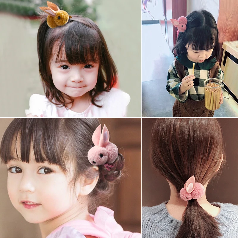 Fashion Cute Ball Rabbit Hair Ring Female tie rope Korean Elastic Rubber Hair Bands Bunny Hair Rope Children's Hair Accessories