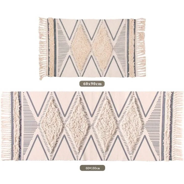 

Хлопковый льняной ковер ручной работы, 60x90 см, 60x180 см, напольный коврик, прикроватная площадка для гостиной, прикроватный коврик, новый дизайн, ворсовый ковер