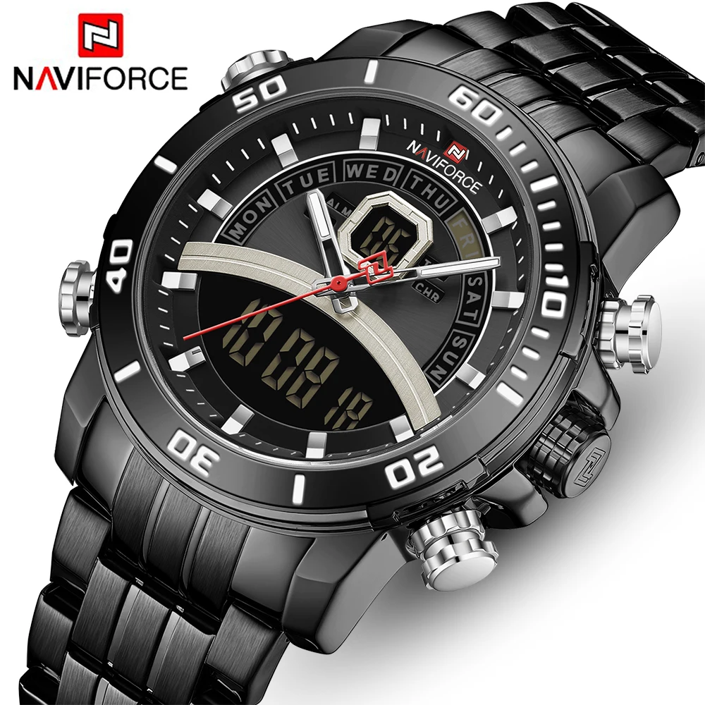 2020 New NAVIFORCE Men Watch Top Brand Luxury Fashion Stainless Steel Dual Display Mens Waterproof Watches Relogio Masculino