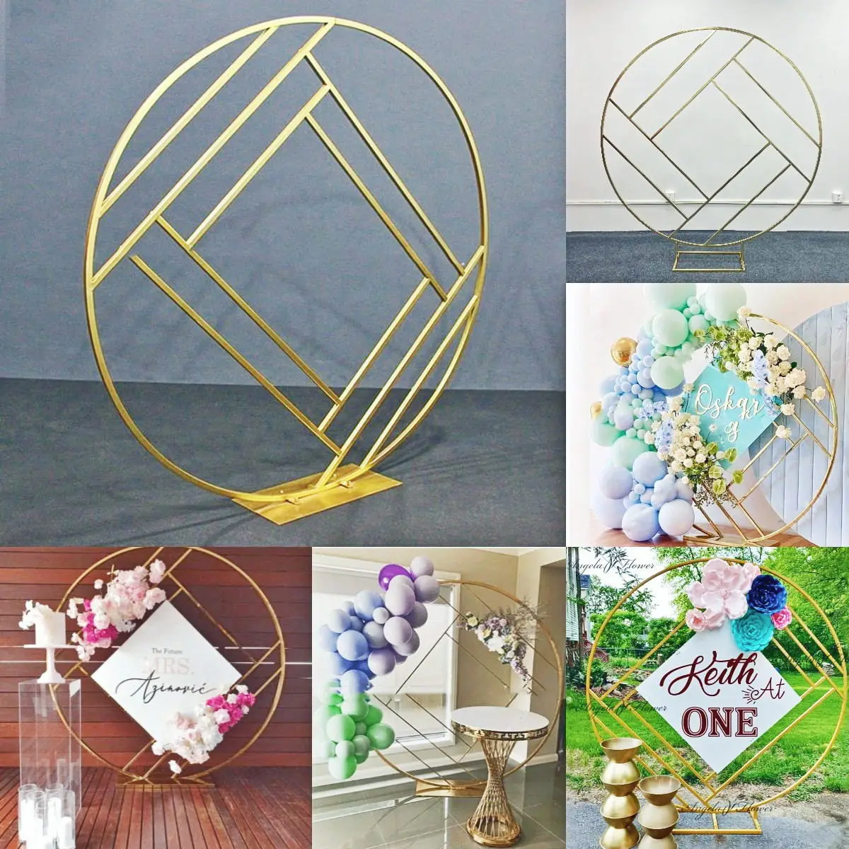 Grand-Event Party Backdrops Geometric Circle Arch Flower Row Balloon Welcome Sign Billboard Hanging Rack For Wedding Birthday