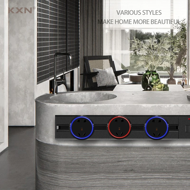 KXN  P1 Series Electrical Surface Mounted Power Track Rail SocketTrack Kitchen Sockets with LED Adapers Plugs for Home