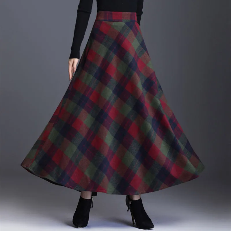 Plaid Tall Waist Long Skirts For Women Autumn Winter Elegant Korean Fashion Maxi Skirt Mom Plus Size 3xlcasual  Loose Wool Skirt