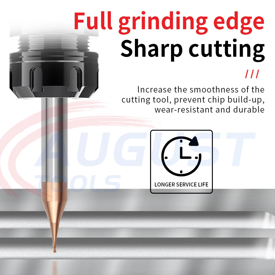 AUGT HRC60 0.2-0.9mm Micro Flat End Mill 4mm Shank Tungsten Carbide CNC Router Bit TiCN Coated 2 Flute Metal Mini Milling Cutter