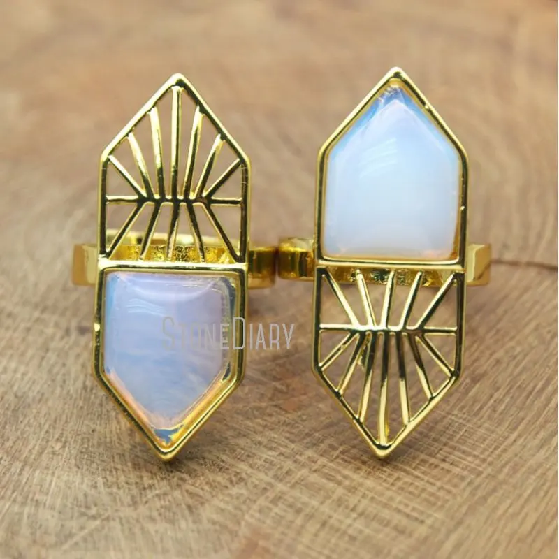 RM10290 10Pcs Cut Out Pentagon Opal Gold Color Hexagon Ring Copper Ring Adjustable