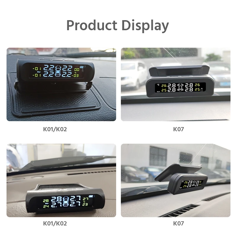 E-ACE Solar Tire Pressure Car TPMS 4Wheel Sensor Smart Car Systems Monitoring System Security Alarm Tire Display Pressure