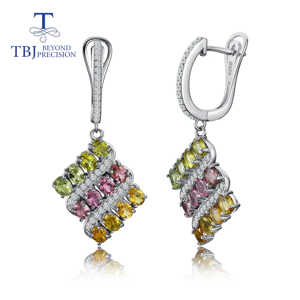 natural small gemstone tourmaline earrings 925 sterling silver simple design fine jewelry for lady Wedding wear tbj promotion