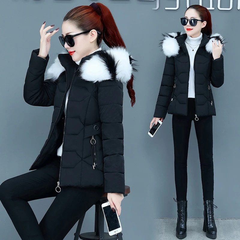 2022 New Winter Jacket Women Parkas Faux Fur Collar Hooded Jacket Female Down Cotton Jacket Parka Outwear Ladies Overcoat P955