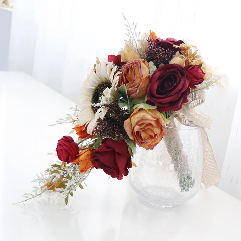 Burgundy Bouquets Wedding Accesories Bridal Bouquet with Sunflowers