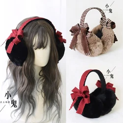 Cache-oreilles japonais Lolita pour femmes, cache-oreilles chauds, nœud mignon coréen, sac d'oreille suspendu épais, hiver