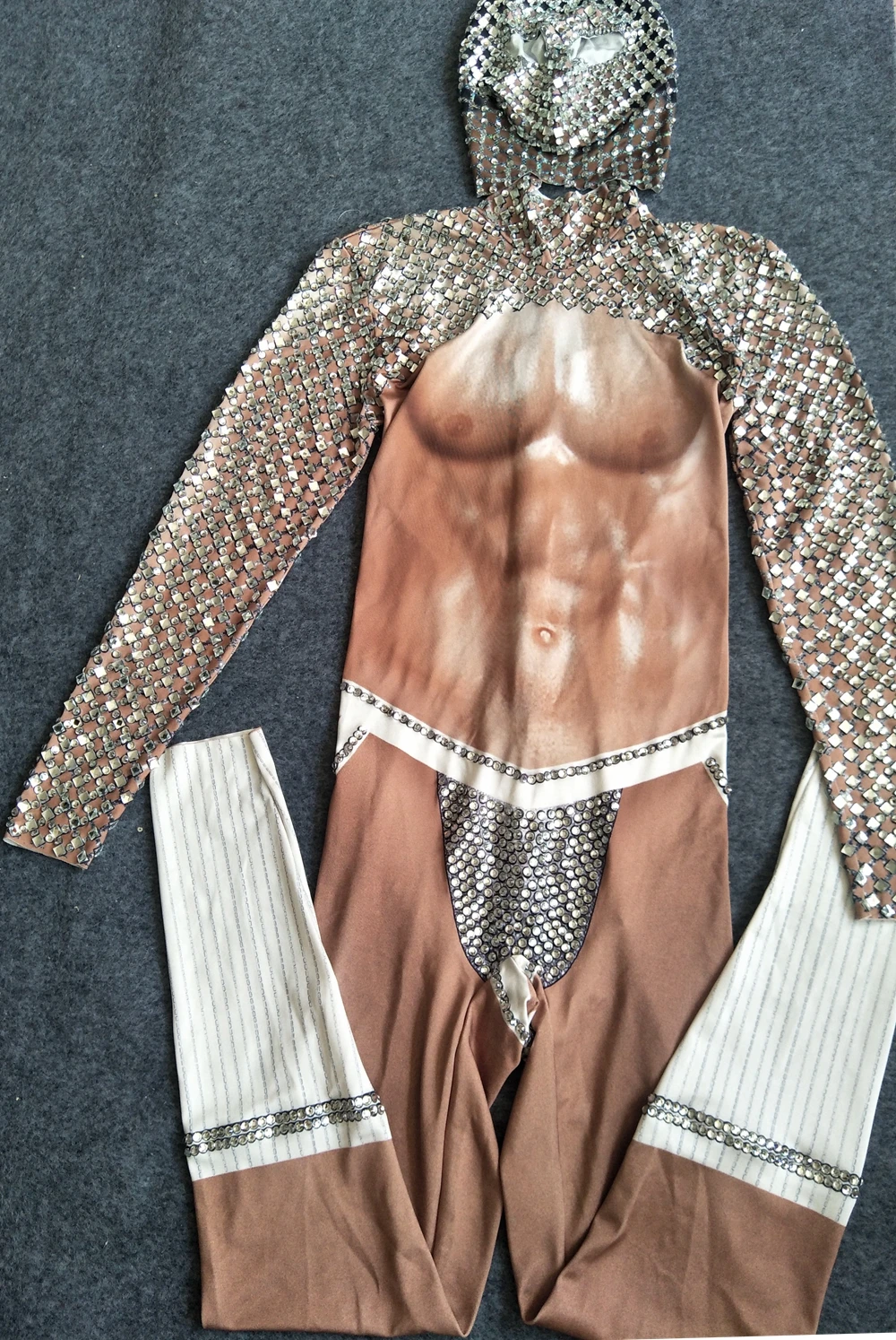 Sexy Nude Leotard Men Stage Wear Rave Party Show DS Costume Muscle Man Rhinestones Jumpsuit Bar Nightclub Performance Clothes