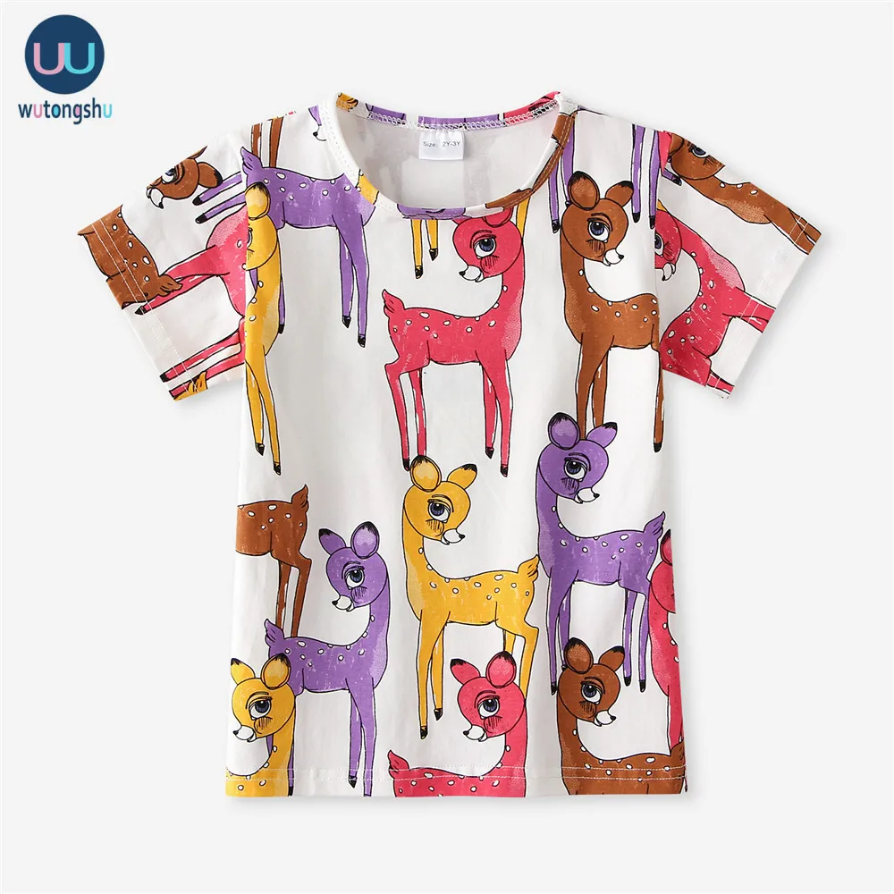 Baby T shirts Cotton Long Sleeve Kids Boys Girls t-shirts Cute Leopard Cat Sika Deer Pattern Autumn Baby Clothes Christmas
