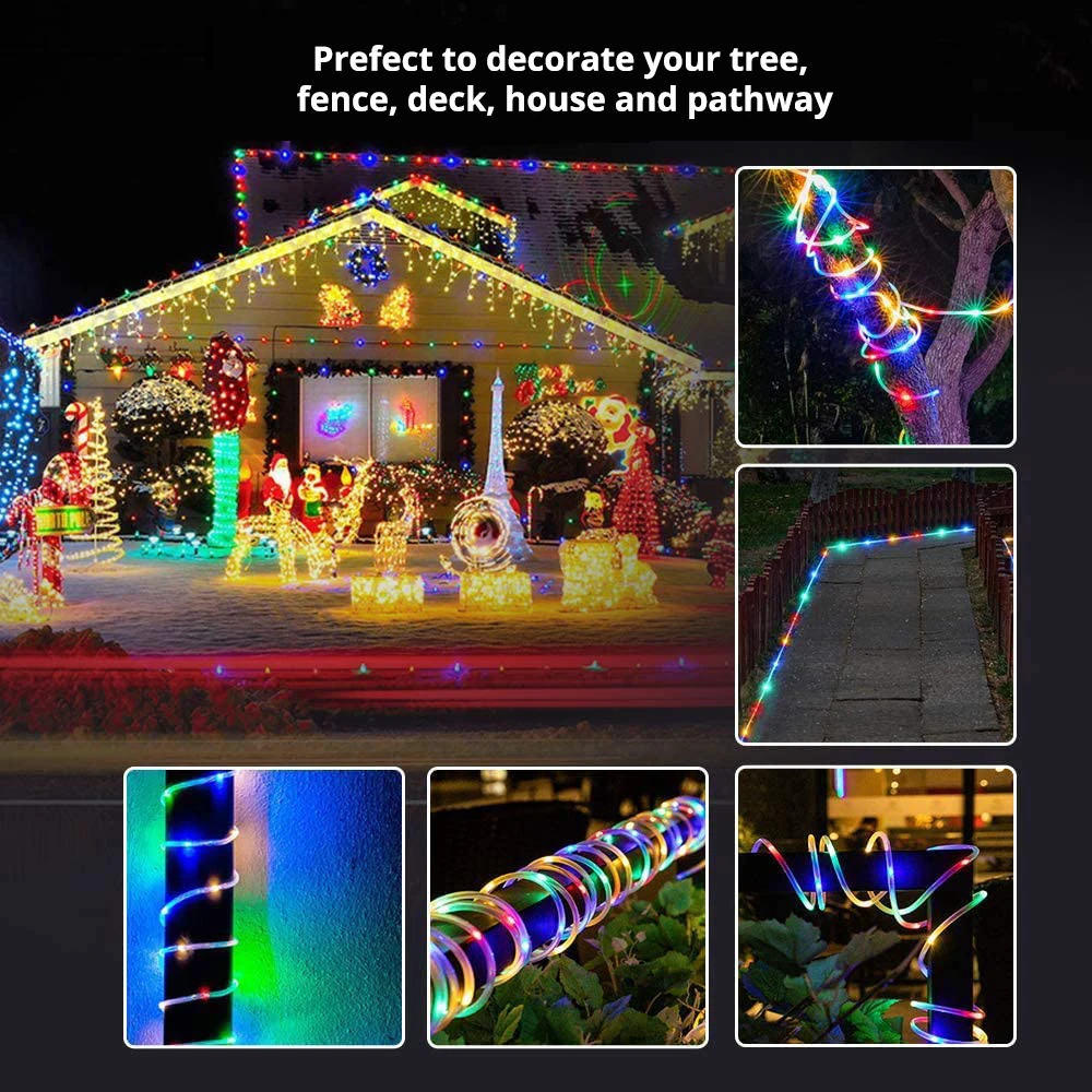 LED Solar String Lights Remote Control 8 Mode Rope Light Outdoor Waterproof Fairy Lights Camping Party Christmas Decoration