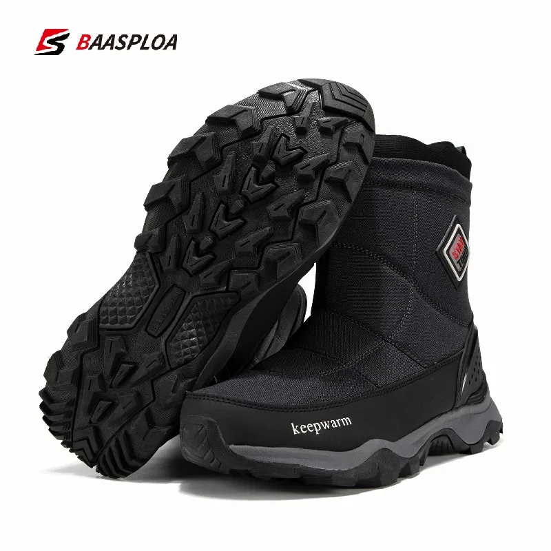 Men's Winter Shoes Plush Boots Platform Waterproof Leather Men Warm Sneakers Non-Slip Men Walking Hiking Shoes Baasploa 2022