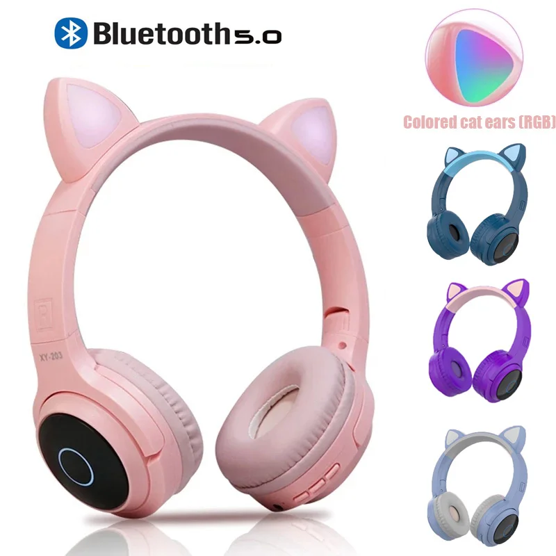 

Pink Girl Wireless Headphones RGB Cute Cat Ears Headset With Microphone Noise Cancelling Kid Stereo Music casco Children's Gifts