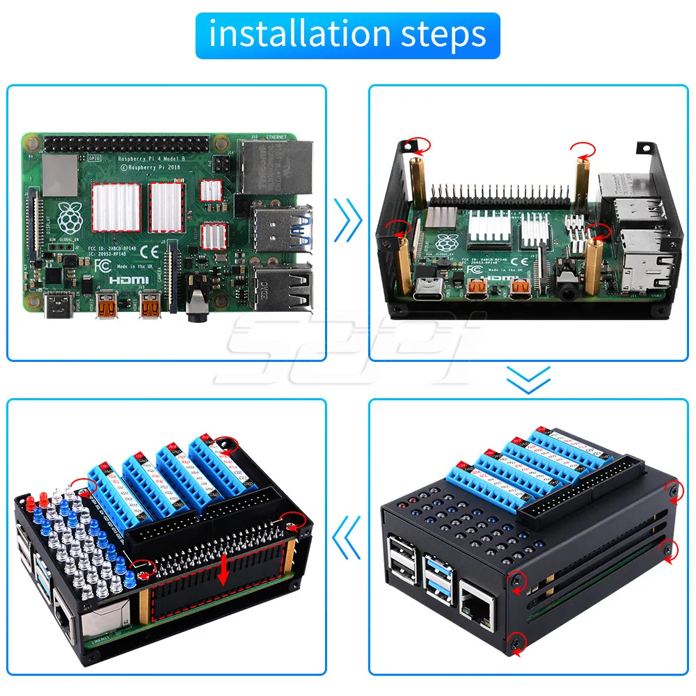 52Pi Raspberry Pi 4 Model B GPIO Terminal Board with LED Metal Case For Raspberry Pi 4B