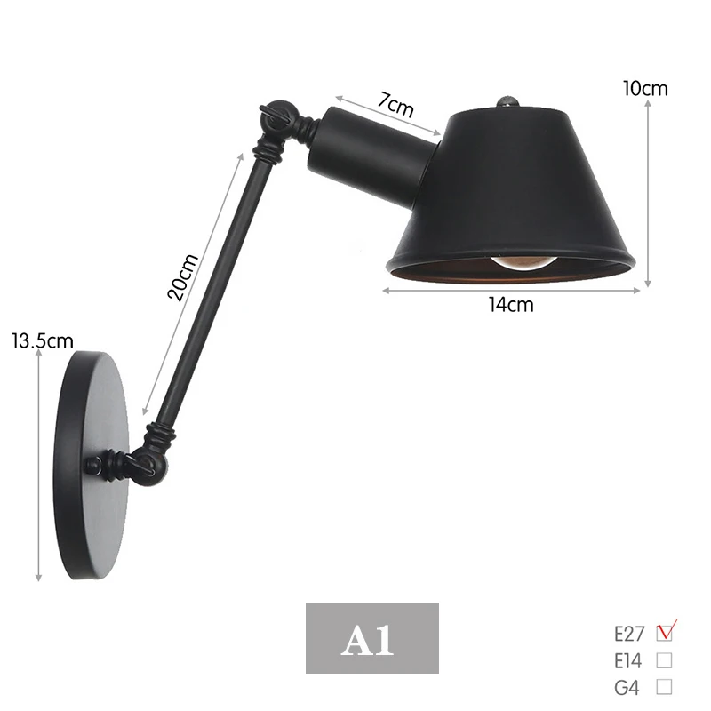 Old Fasion Swiming Arm Wandlampen Voor Nachtkastje Gang Zwarte Rustieke Ijzeren Murale Armatuur E27 Led Vintage Muur Schans Verlichting