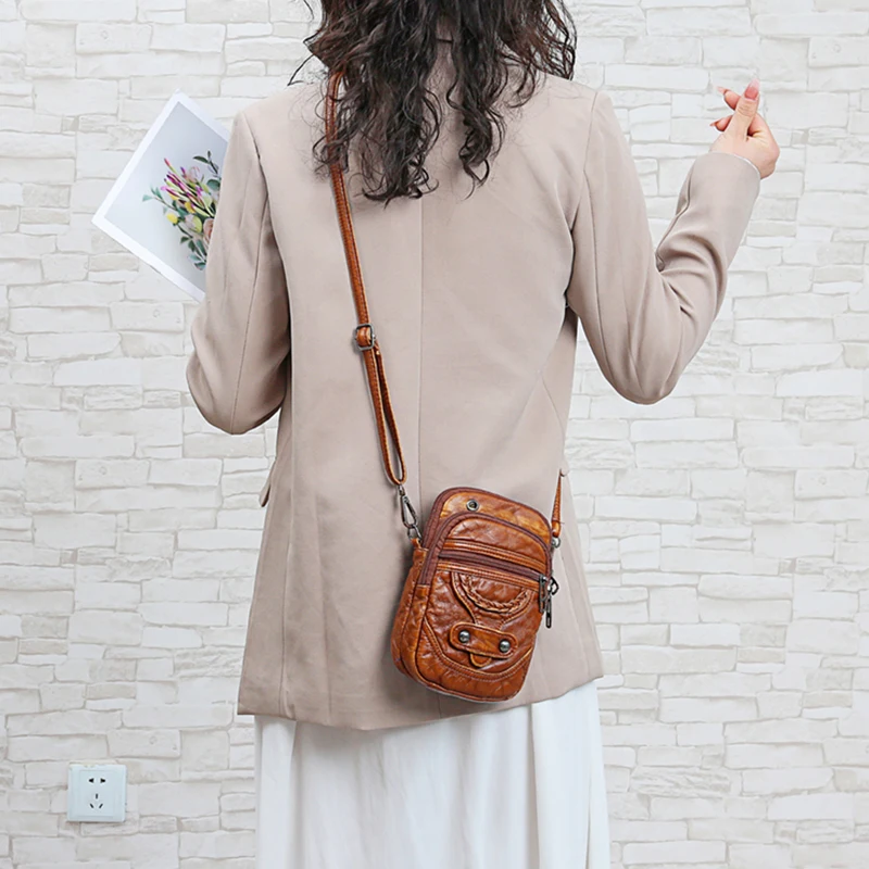 Multifunktion ale weiche pu Leder kleine Umhängetasche für Frauen Vintage Umhängetasche Geldbörse Handy Baga Handtasche Geldbörse – Detail 9