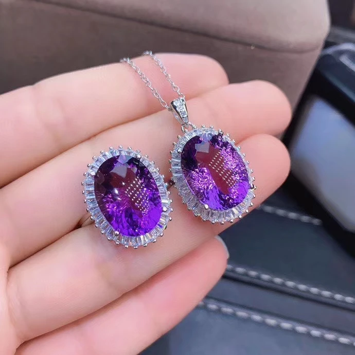 KJJEAXCMY fine jewelry natural Amethyst 925 sterling silver exquisite girl set support test hot selling