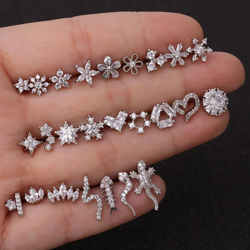 New Rose Gold Color Plants And Animals Cz Cartilage Earring Conch Rook Lobe Tragus Stud 20g Helix Piercing Jewelry