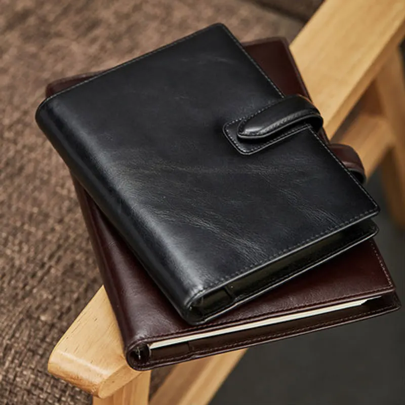 

Yiwi A5 Cow Genuine Leather Notebook Black Brown 6 loose Leaf Binder Planner Cover Or With Pen Gifts Packing For you