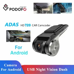 Podofo ADAS Car DVRs HD 720P Dash Cam Camera Auto Recorder 2021 Hidden Type for Android Multimedia Player DVD Mini DVR USB Link