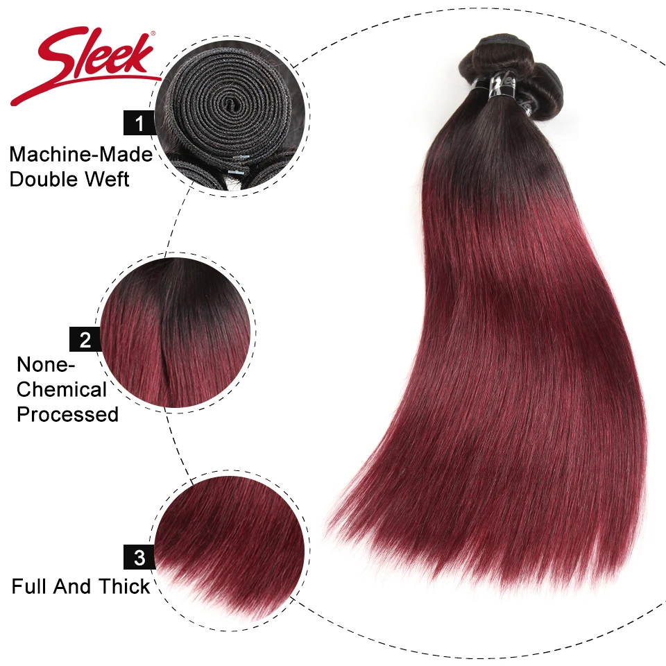 Sleek-extensiones de cabello humano liso brasileño, mechones de cabello humano Remy de dos tonos, ombré, Rubio 613, T1B/27, T1B/30, rojo 99J