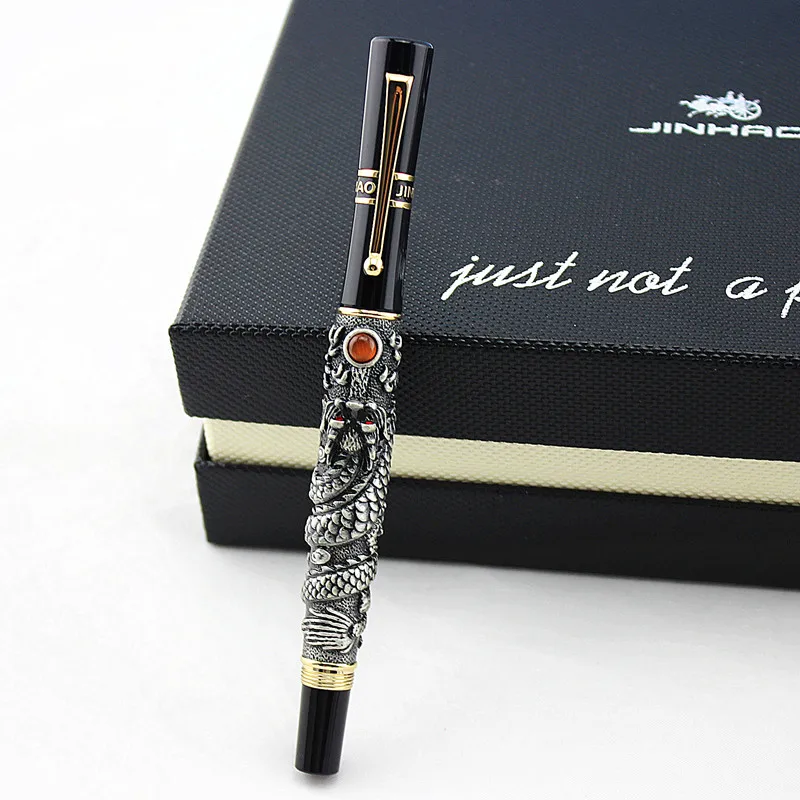 JINHAO Noble Gray Dragon Play Pearl Dragon Carved Crystal Roller ball pen for gifts office school pens new design