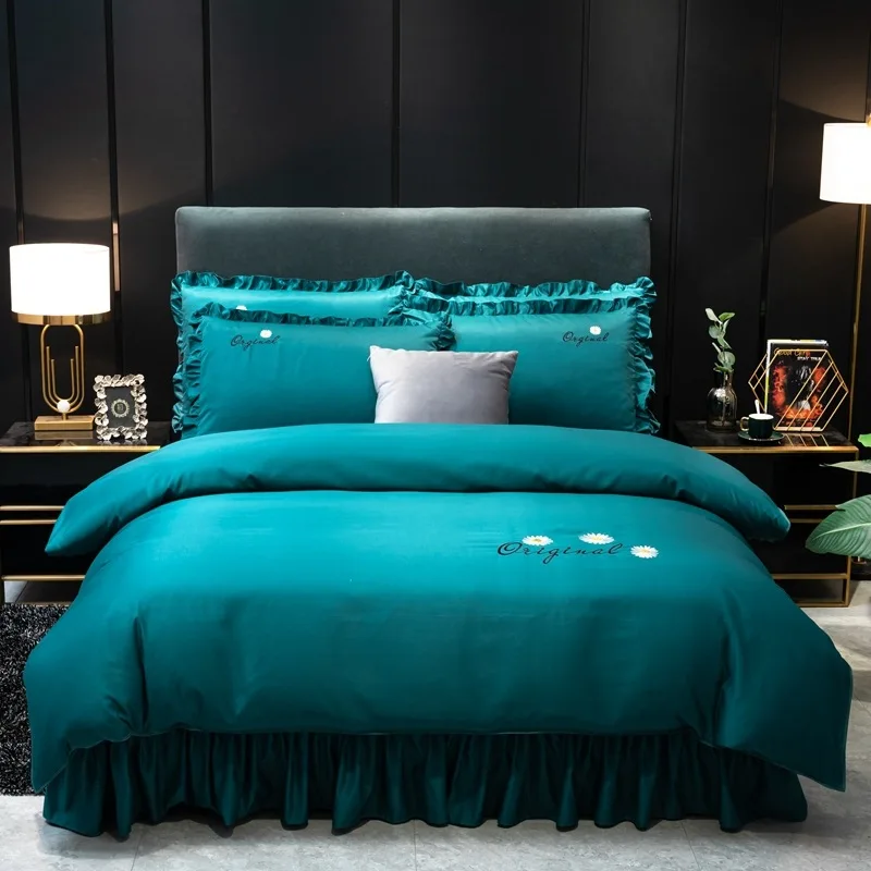 

Green Duvet Cover Sets Luxury 4pcs Bedding Set Comfortable 1Quilt Covers+Bed Sheet+1/2Pillowcase Queen/King size Bed Linen