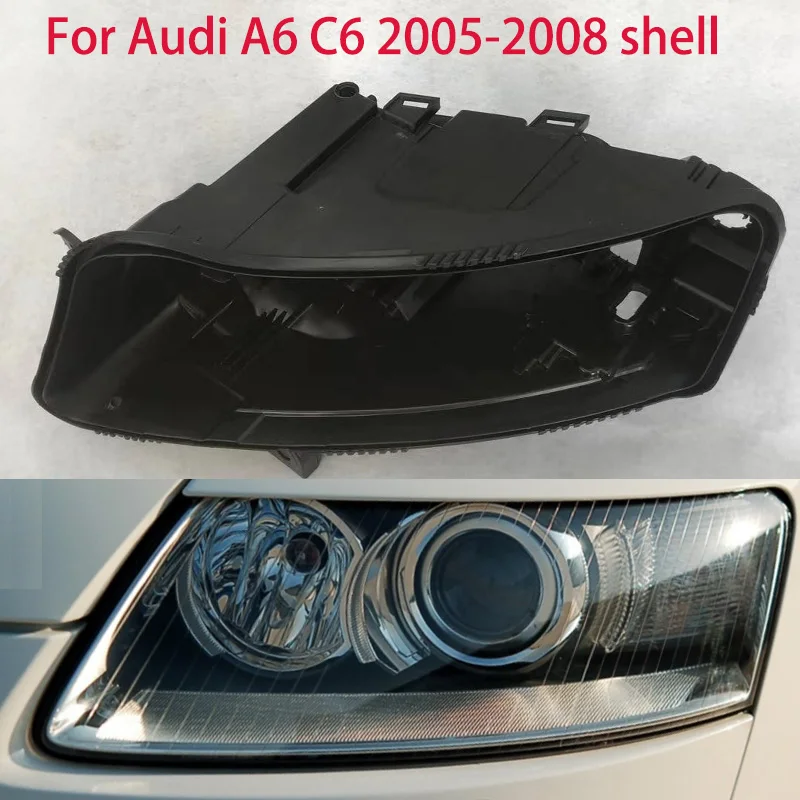 For Audi A6 C6 2005-2008 Headlight Shell Plastic Black Shell Headlight Rear Seat Lamp Light Box Xenon headlights Repair parts