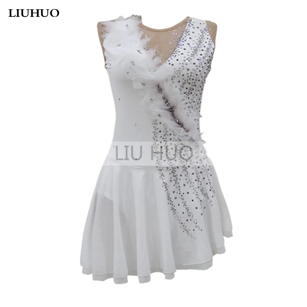 

LIUHUO Figure Skating Dress Women's Girls' Teens Ice Performance White Sleeveless Gymnastics Competition Leotard Roller Kids