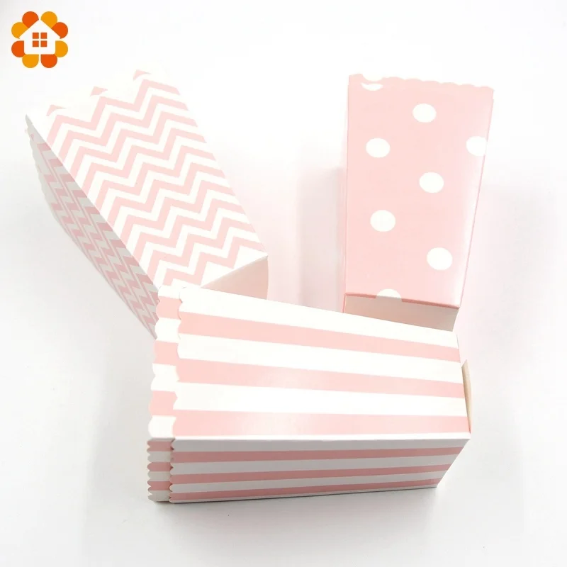 New! 12PCS/Lot Popcorn Box/Cup Pink Theme Party Decoration For kids Happy Birthday Christmas Wedding Party Baby Shower Supplies