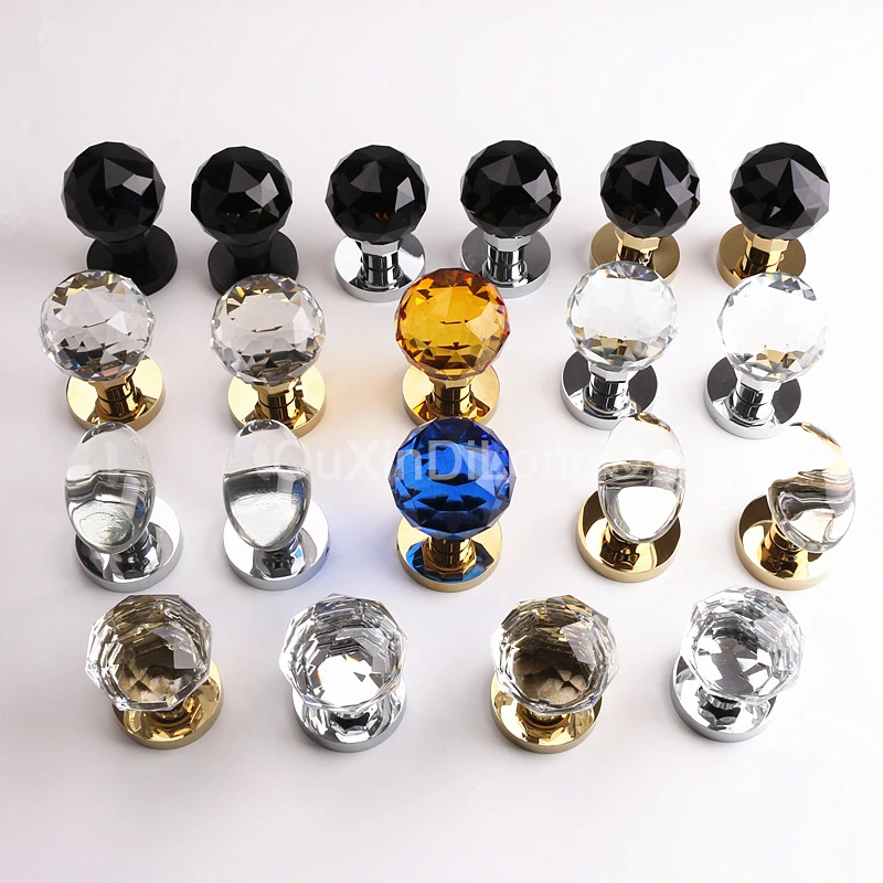 1PCS European Crystal Diamond Shape Ball Knobs Interior Door Handle Lock Background Wall Invisible Hidden Door Locks GF857