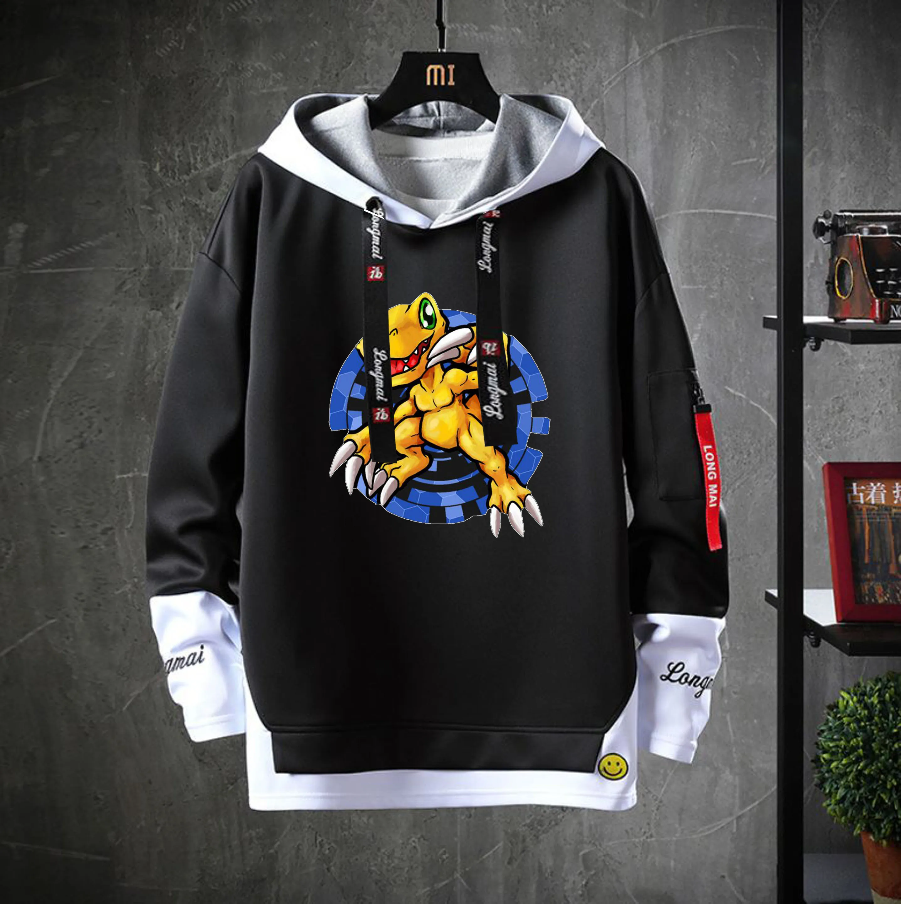 anime Digimon Adventure Hooded Teenagers  cartoon Costume  Unisex Casual Fake Two-Piece Hoodies Sweatshirt jacket coat