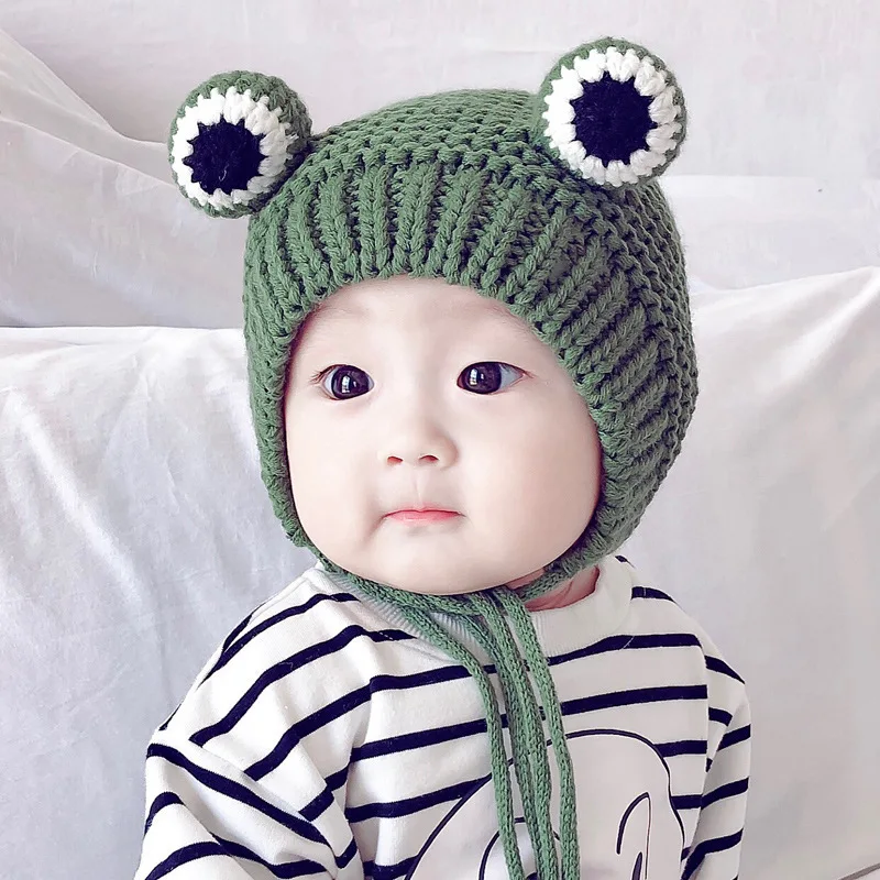 Kids Baby Cute Warm Beanies Cap Hat Lovely Autumn Winter Toddler Soft Frog Shape Children\'s Knitted Cap Hat For Boy Girl