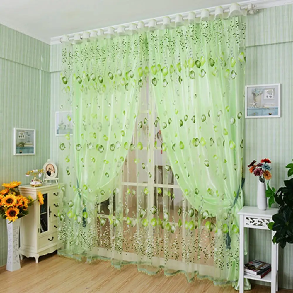 2021 Tulip Flowers Tulle For Kitchen Living Room Bedroom Sheer Curtains Home Decoration Window Treatments Voile Panel Drapes